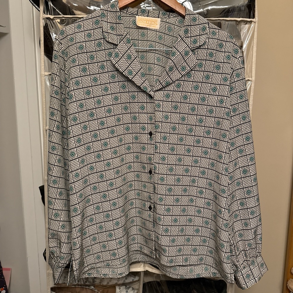 Pendleton Black And Teal Patterned Top - image 1
